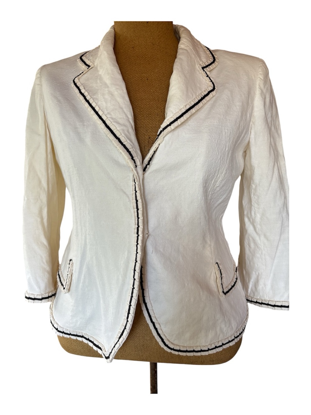 Anne Klein White Blazer with Black Contrast Piping